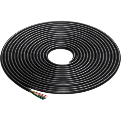 Cable Multifunción / 25 pies (7.62 m) / 6 Conductores / 2 × 16 AWG Altavoz / 4 × 20 AWG Iluminación LED / Cobre OFC Estañado / Cubierta PVC Negro Grado Marino / Audio e Iluminación RGB