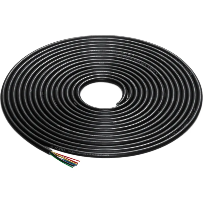 Cable Multifunción / 25 pies (7.62 m) / 6 Conductores / 2 × 16 AWG Altavoz / 4 × 20 AWG Iluminación LED / Cobre OFC Estañado / Cubierta PVC Negro Grado Marino / Audio e Iluminación RGB