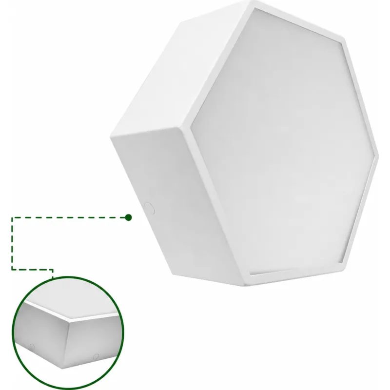 Lampara LED Poligonal de 18 W / 1 800 lm / 127-265V~50/60Hz / Acabado Blanco Mate / Angulo de Luz 140° / Dimensiones 230 x 60 mm (Largo y Alto) / Sobreponer /Luz Fría 6 500 K