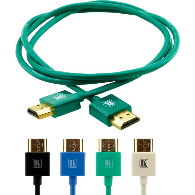 Cable HDMI Ultra Delgado Alta Velocidad con Ethernet | 4K@60Hz (4:4:4) | 18Gbps | Conector HDMI Delgado 16 mm (0.63 in) | Radio de Curvatura 36 mm (1.42 in) | Triple Blindaje | Conectores Chapados en Oro 24K | 0.9 m | Verde