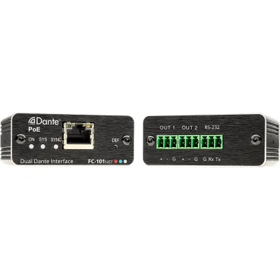 Decodificador Dante | 2 Canales | Salidas Mono Balanceadas | Alimentación PoE | Control de Volumen | Conversión 32 bits | Frecuencia de Muestreo 96 kHz | Kramer Protocol 3000