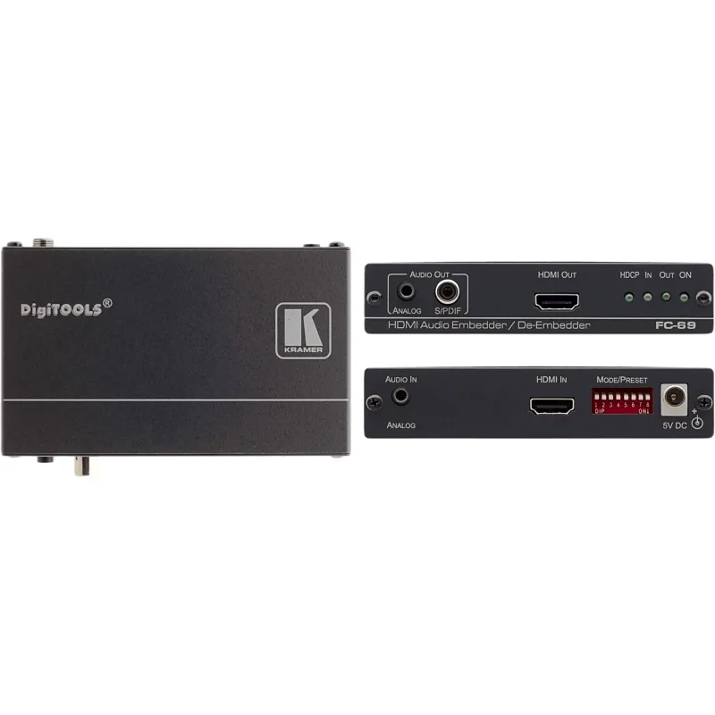Embebedor | Desembebedor de Audio HDMI 4K@60Hz (4:2:0) | 8.91Gbps | ARC | S/PDIF | Kramer Equalization & re-Klocking | DIP-Switch