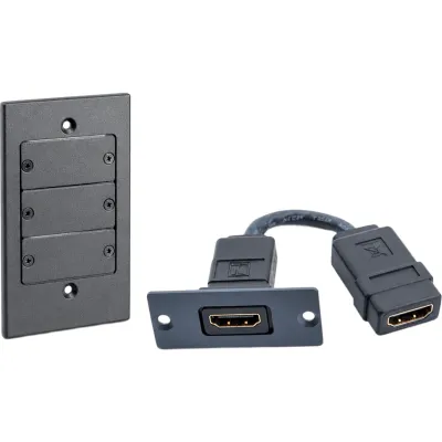 Kit Wall Plate HDMI | Frame 1 Gang METAL Versión USA | Inserción HDMI Espacio Simple | Incluye Inserciones en y Tornillos | Negro
