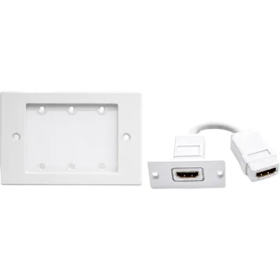 Kit Wall Plate HDMI | Frame 1 Gang METAL Versión USA | Inserción HDMI Espacio Simple | Incluye Inserciones en y Tornillos | Blanco