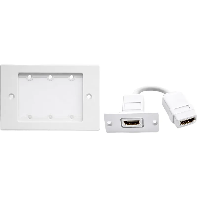 Kit Wall Plate HDMI | Frame 1 Gang METAL Versión USA | Inserción HDMI Espacio Simple | Incluye Inserciones en y Tornillos | Blanco