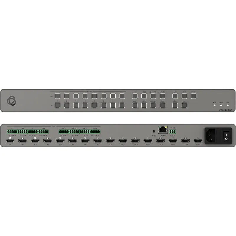 Matriz de Conmutación HDMI 8x8 | Escalado 4K@60Hz (4:4:4) | 8 Entradas y 8 Salidas HDMI | Audio Analógico Balanceado 4x4 | HDCP 2.3 | 18 Gbps | ARC | Multiview | I-EDIDPro | Control IP y RS-232 | 1U Rack 19 in