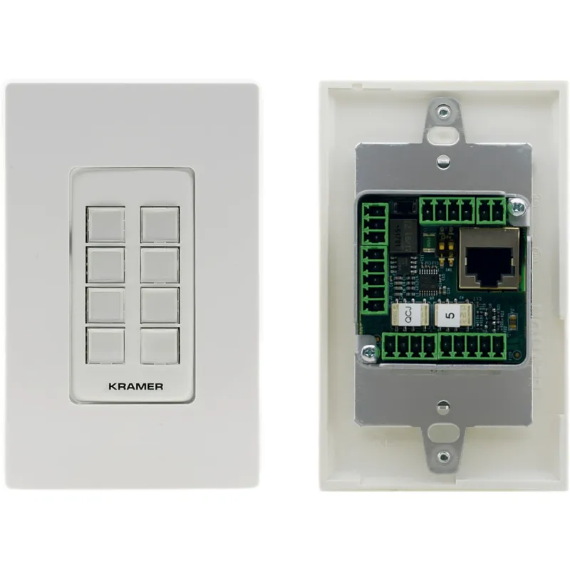 Botonera de Control 8 Botones | PoE | Puertos RS-232, RS-485, IR, Relés, GPI/O | K-NET | Programable con K-Config | Instalación en Caja 1-Gang