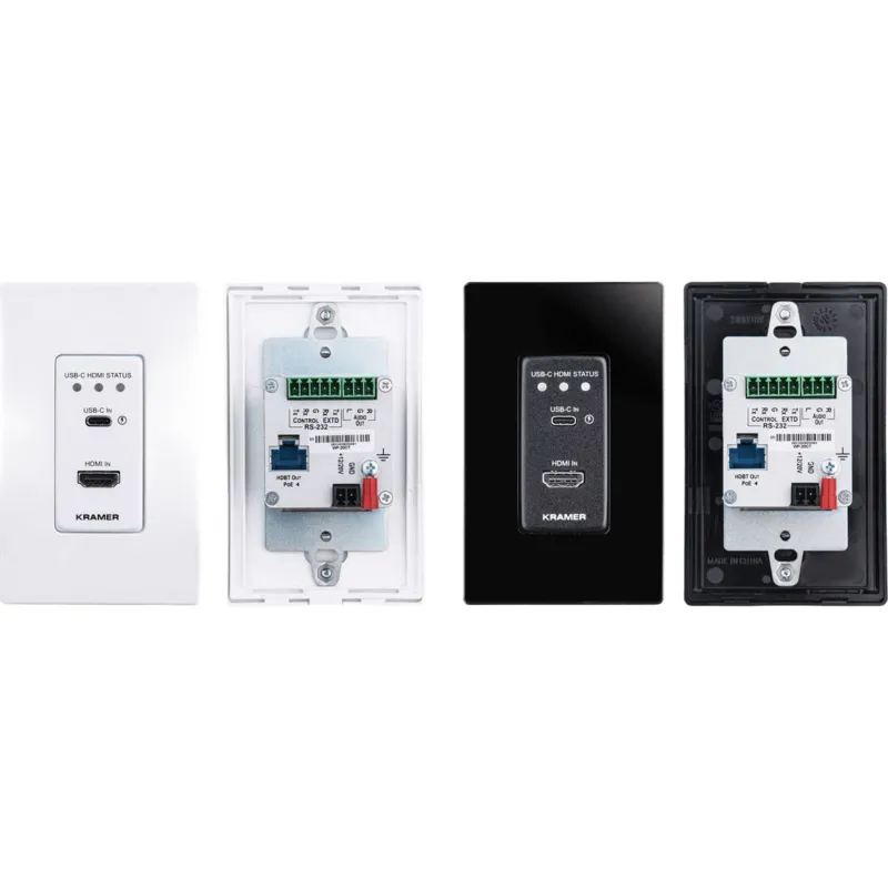 Switcher Transmisor Automático 2x1 USB-C y HDMI | 4K60 4:2:0 sobre HDBaseT | Tamaño US-D | Marcos Decora Blanco y Negro