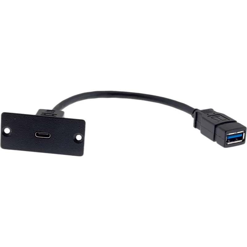 Inserto de Pared USB-C | 4.8 Gbps USB 3.0 | Cable 12 cm (4.72 in) | Aluminio | Negro