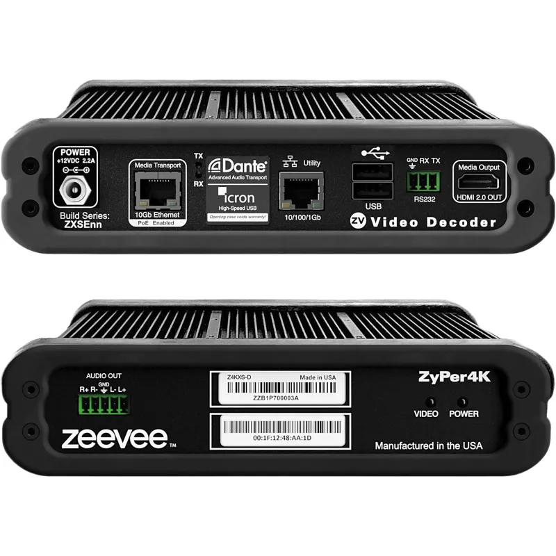 Decodificador HDMI 2.0 | Streaming IP sobre 10 GbE Cobre PoE+ | 4K60 4:4:4 Sin Comprimir | Audio Embebido | HDCP 2.3 | Latencia Cero | USB 2.0 Dual | Video Wall 15x15 | Multiview 19 Fuentes | AES-128 | 802.1X | Distancia Cat6a 100 m (328.1 ft) | Fuente de