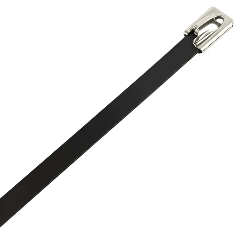 Cinchos de Acero Inoxidable 304 con Recubrimiento Plástico / Cierre de Bola Autoblocante para Uso Rudo e Industrial / Color Negro / 4.6 × 300 mm / Paquete con 100 Piezas