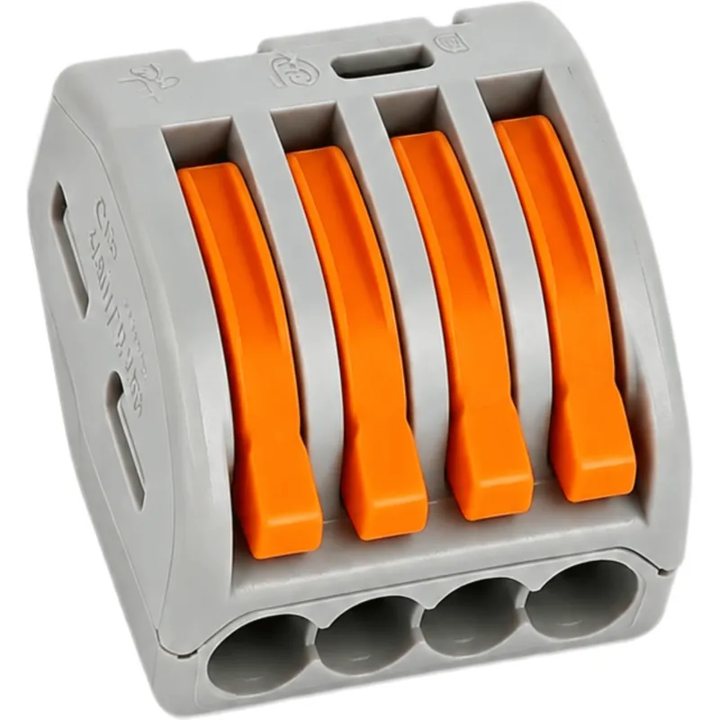 Conector Rápido Push-in con Palanca para Empalmes Eléctricos / Reutilizable y sin Herramientas / 4 Vías / 32 A / Paquete con 100 Piezas