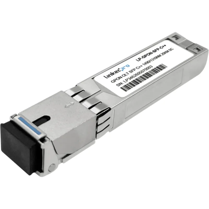 Módulo OLT GPON SFP / C++ / Conector SC/UPC / 20 km (12.4 mi) / Tx 2488 Mbps Rx 1244 Mbps / Tx 1490 nm Rx 1310 nm / Hot-pluggable / DDM / RoHS / Clase 1 / Compatible HUAWEI FIBERHOME TP-LINK PLANET V-SOL