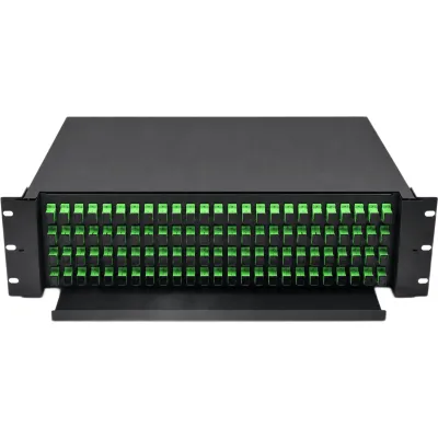 Distribuidor de Fibra Óptica (ODF) para 144 Empalmes, con 144 Acopladores SC/APC y 144 Pigtails SC/APC, para Rack de 19, 4 UR