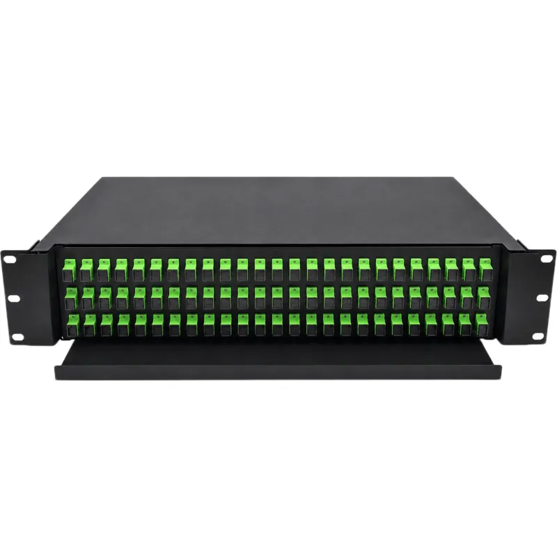 Distribuidor de Fibra Óptica (ODF) para 72 Empalmes, con 72 Acopladores SC/APC y 72 Pigtails SC/APC, para Rack de 19, 3 UR