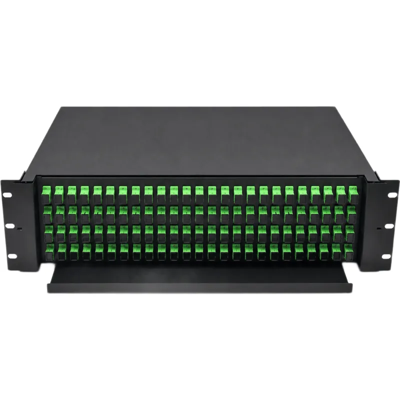 Distribuidor de Fibra Óptica (ODF) para 96 Empalmes, con 96 Acopladores SC/APC y 96 Pigtails SC/APC, para Rack de 19, 3 UR