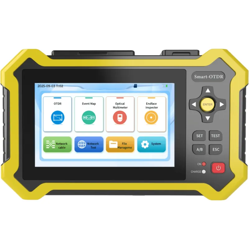 OTDR Touch para Pruebas en Enlaces Fibra Óptica Activos (Prueba de Fibra Viva) / 3 Longitudes de Onda / Integra Función OPM / Integra Función VFL 5mW / Recargable / Distancia de Prueba hasta 260 Kilómetros