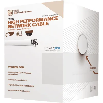 Bobina de Cable de 152 Metros (500 Pies) Cat6+ Calibre 23 Alto Desempeño, Super Flexible, UL, Color Blanco, para Aplicaciones de Video Vigilancia y Redes de Datos