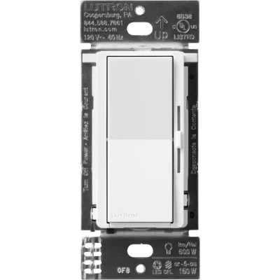 Atenuador de pared inteligente Diva con control deslizante, 120 V sin cable neutro, 150 W LED y CFL o 600 W incandescente y halógeno, sistema Caseta Wireless, color blanco
