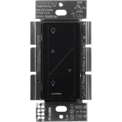 Atenuador de pared inalámbrico Caseta Wireless para 120 V que no requiere cable neutro, controla 150 W LED/CFL o 600 W incandescente/halógeno, compatible con control Pico
