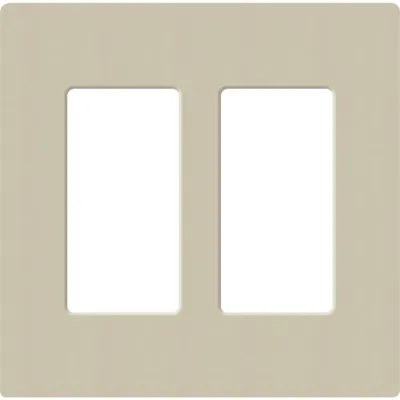 Placa de pared de 2 espacios sin tornillos visibles, acabado satinado color CY, para atenuadores, apagadores y controles Lutron de estilo Designer