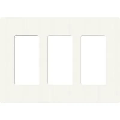 Placa de pared de 3 espacios sin tornillos visibles en acabado Snow satinado, compatible con atenuadores e interruptores Lutron Maestro, Diva, Claro y controles Pico