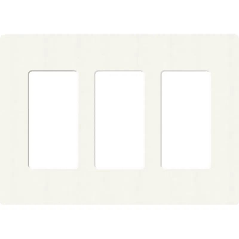 Placa de pared de 3 espacios sin tornillos visibles en acabado Snow satinado, compatible con atenuadores e interruptores Lutron Maestro, Diva, Claro y controles Pico
