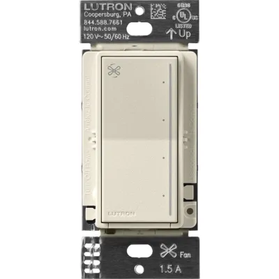 Control de ventilador de techo táctil de 4 velocidades para un ventilador tipo paleta AC, con barra luminosa, sistema RadioRA 3