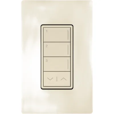 Botonera híbrida Sunnata de 3 botones con subir/bajar, atenuador integrado, para sistema RadioRA 3, color almendra claro