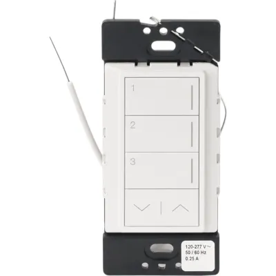 Botonera de pared Sunnata con 3 botones de escena y barra subir/bajar, retroiluminada, blanco, para RadioRA 3