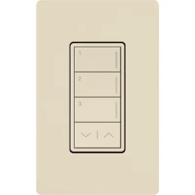 Botonera Sunnata de 3 botones con subir/bajar, sin atenuador integrado, para sistema RadioRA 3, color almendra claro