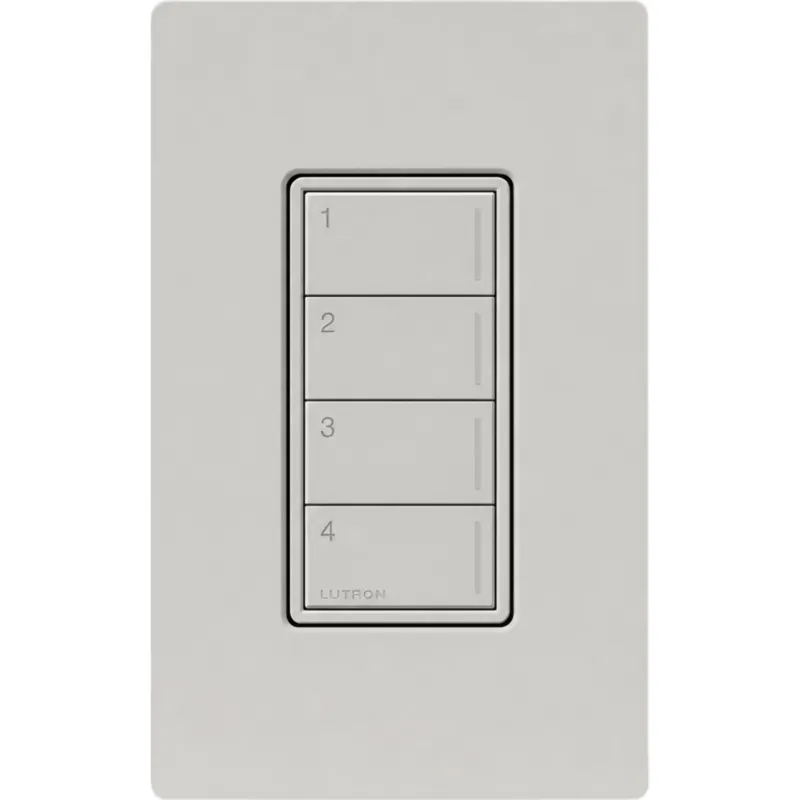 Botonera Sunnata de pared con 4 botones para escenas, comunicación RF Clear Connect 2.4 GHz, sistema RadioRA 3