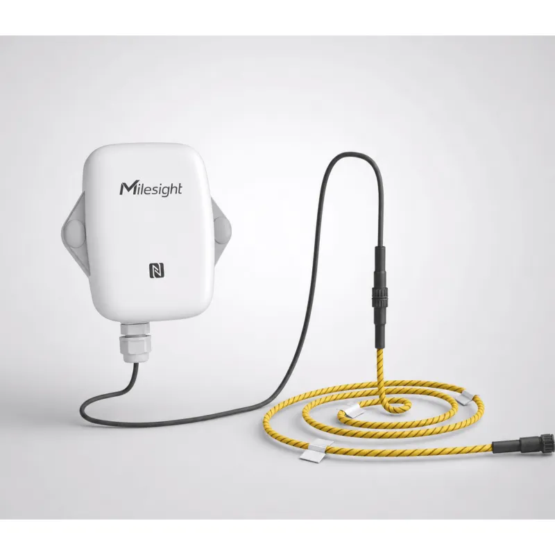 Sensor de Detección de Fugas LoRaWAN / Cable de Detección 3 m (9.8 ft) / Temperatura y Humedad Integrados / Batería 4000 mAh hasta 10 Años / IP67 Resistente UV / D2D Protocol / NFC