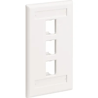 Placa de Pared Vertical Clásica, Salida Para 3 Puertos Mini-Com, Con Espacios Para Etiquetas, Color Blanco Mate
