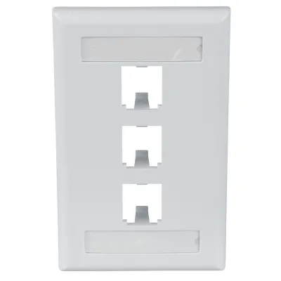 Placa de Pared Vertical Clásica, Salida Para 3 Puertos Mini-Com, Con Espacios Para Etiquetas, Color Blanco