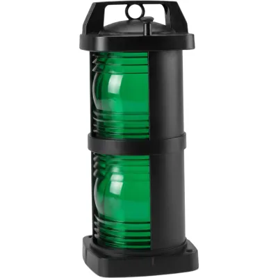 Foco de Señalización Marina Color Verde / Polímero de Policarbonato Negro Relleno de Fibra / Visibilidad 112-1/2° / Tapa de Acceso Hermética / Visibilidad 3 Millas (4.8 km)