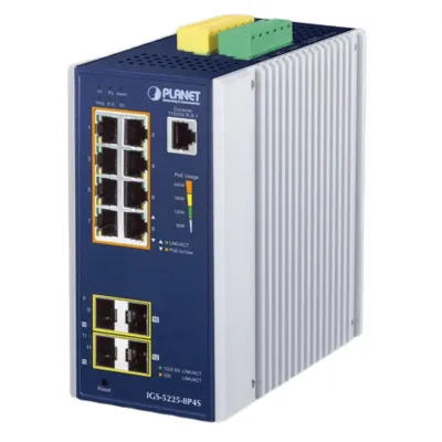 Switch Industrial Administrable Capa2, 8 Puertos Gigabit con PoE+ 802.3at, 2 Puertos SFP de 100/1G y 2 Puertos SFP de 100/1G/2.5G