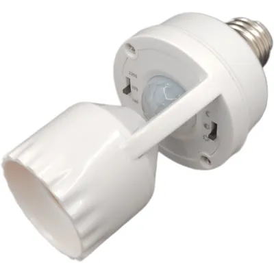 Portalámparas E27 con Sensor de Movimiento | Sensor PIR 360°| Carga Máxima 60W | Ajustable Día-Noche-Oscuridad | Retardo 16/32/220 seg | IP20 | ABS Blanco