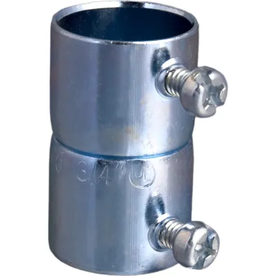 Cople 1/2" ( 13mm) para Tubo Pared Delgada (EMT) / Con tornillo tipo americano / Galvanizado / Etiqueta Verde.