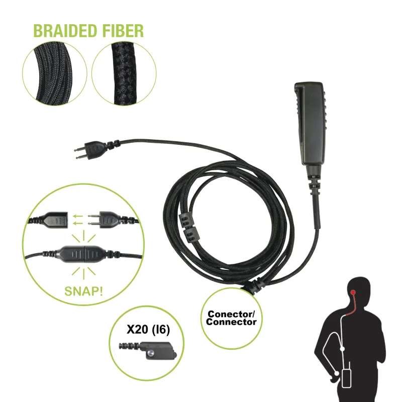 Cable para Micrófono audífono SNAP intercambiable con conector para Radios Icom IC-F3216/4261DS/DT, IC-F52D/62D, IC-F3400/4400DS/DT