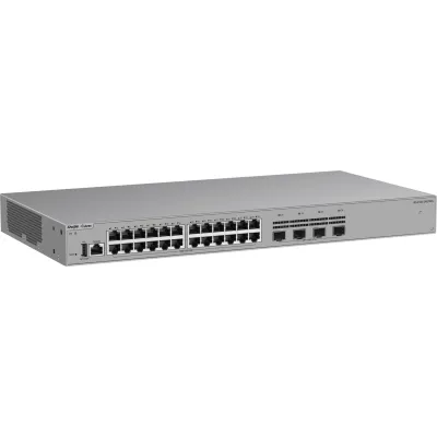 Switch Ethernet de Acceso 1000 Mbps / 24 Puertos RJ45 10/100/1000BASE-T / 4 Puertos SFP+ 1GE/2.5GE/10GE / Capacidad 128 Gbps / Enrutamiento Layer 3 / VSU / Diseño Sin Ventilador / 1 RU / Línea Cybrey