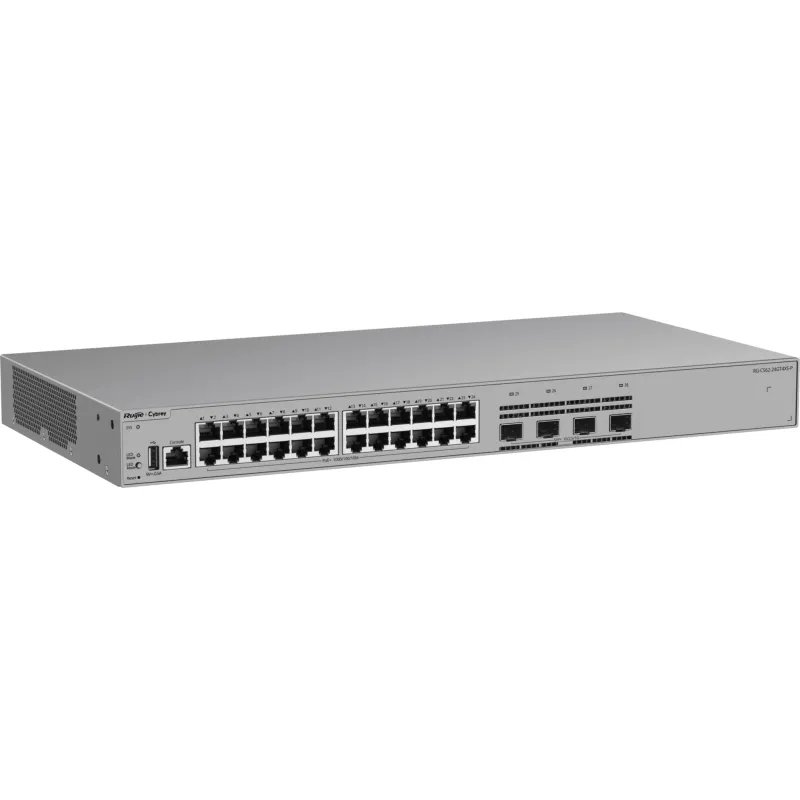 Switch Gigabit PoE+ Gestionable / 24 Puertos 10/100/1000BASE-T PoE+ / 4 Puertos SFP+ 1GE/2.5GE/10GE / Capacidad 128 Gbps / Tasa de Reenvío 95.232 Mpps / PoE Budget 370 W / Protección Sobretensión 10 kV / VSU / Línea Cybrey