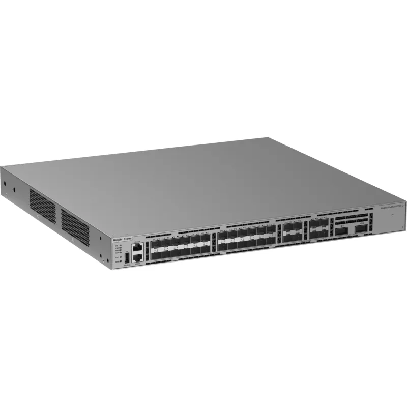 Switch 10G / 24 Puertos SFP+ 1G/2.5G/10G / 8 Puertos SFP28 10G/25G / 2 Puertos QSFP+ 40G / Capacidad 1040 Gbps / Reenvío 773.76 Mpps / CPU Quad Core ARMv8 Cortex-A72 / 4 GB SDRAM / 64 Mbit Buffer / Línea Cybrey