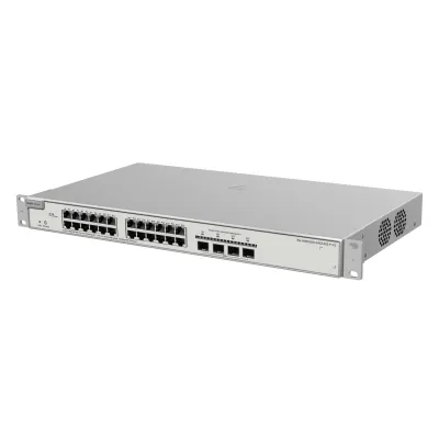 Switch Administrable PoE Capa 2+ Plus, con 24 puertos Gigabit PoE 802.3af/at + 4 SFP+ para fibra 10Gb, gestión gratuita desde la nube, 370w