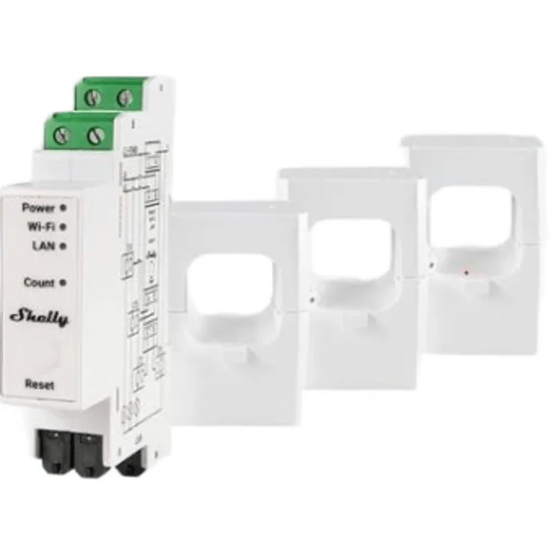 Medidor de Energía Trifásico / 400 A / Montaje Riel DIN / Wi-Fi + LAN + Bluetooth / Almacenamiento 60 Días / MQTT / Shelly Pro