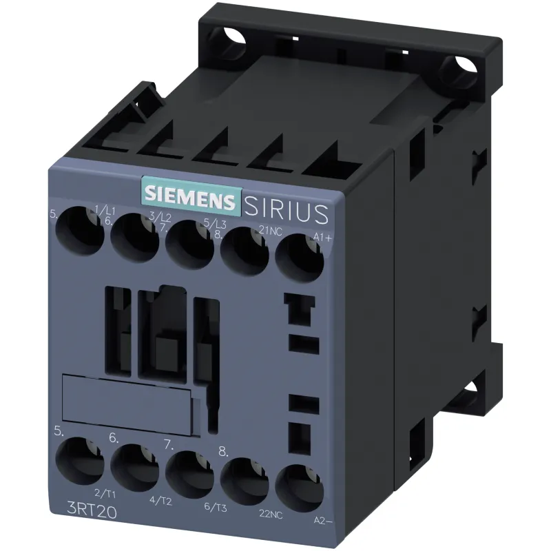 Contactor de Potencia SIRIUS 3RT2 / AC-3e/AC-3 9 A / 4 kW a 400 V / 3 Polos / 24 V DC / 1 NC Auxiliar / Bornes de Tornillo / Tamaño S00 / IP20 / Montaje en Carril DIN 35 mm