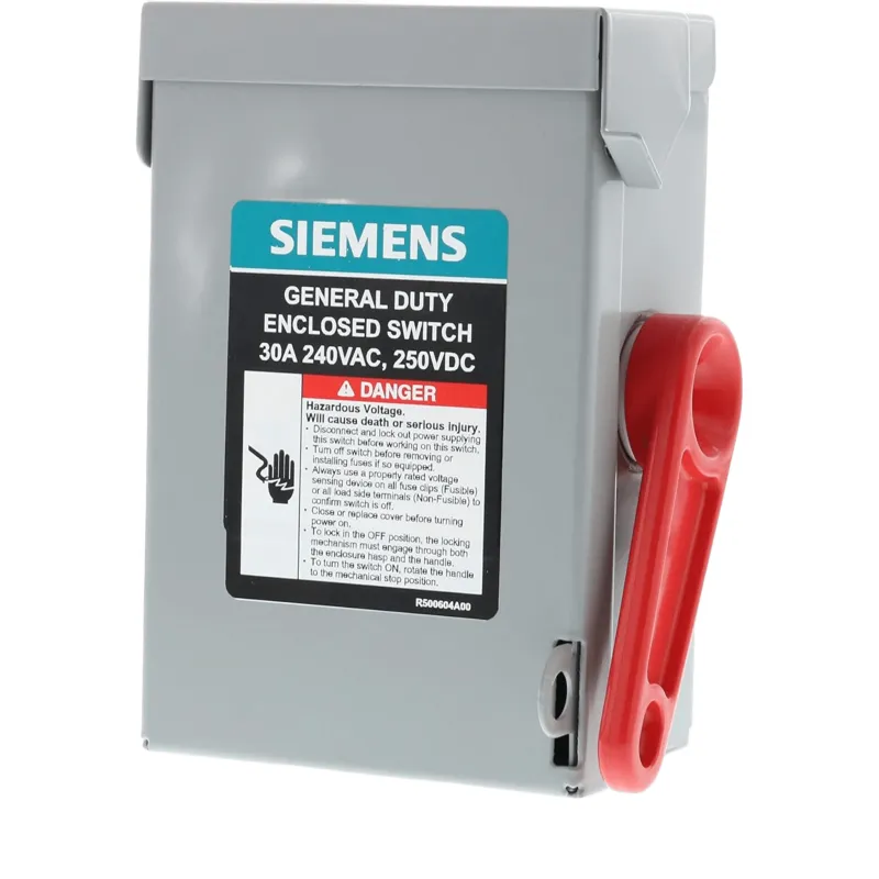 Interruptor de Seguridad GNF321RA, 240Vca, 3 polos, 30 Amp, sin portafusibles, Nema 3R.