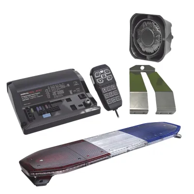 Kit de Sirena, Bocina y Torreta de 48", Con 216 LEDs, Dual Color, Frente: Rojo/Blanco, Azul/Blanco, Trasero: Rojo/Ambar, Azul/Ambar