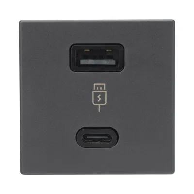 Módulo Doble USB Tipo A+C / Carga Rápida 30W / Color Negro / Compatible con Torres y Cajas Simon / Modelo: (K126F/14)