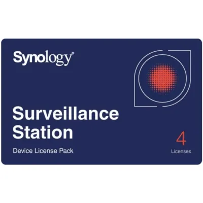 Licencias de Dispositivos de Vigilancia Synology | Paquete de 4 Licencias | Compatibilidad con Cámaras IP, Módulos de E/S, Altavoces IP | Gestión Centralizada CMS | Licencias Predeterminadas Incluidas.